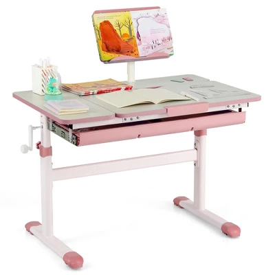 Costway Height-Adjustable Kids Desk Children Study Table With Tilt Desktop & Book Stand Blue/Pink 12 Costway Height-Adjustable Kids Desk Children Study Table With Tilt Desktop & Book Stand Blue/Pink - Image 10