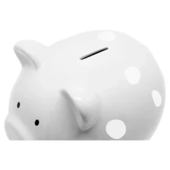 Pearhead Ceramic Piggy Bank - Gray With White Polka Dots