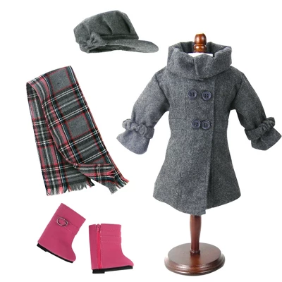 Sophia's - 18" Doll - Wool Coat, Hat, Plaid Scarf & Pink Boots - Gray 4 Sophia's - 18" Doll - Wool Coat, Hat, Plaid Scarf & Pink Boots - Gray - Image 2