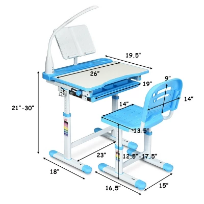 Costway Height Adjustable Kids Desk Chair Set Study Drawing W/Lamp & Bookstand 3 Costway Height Adjustable Kids Desk Chair Set Study Drawing W/Lamp & Bookstand
