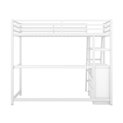 Twin Size Metal Loft Bed With Desk, Shelves And Two Built-in Drawers - ModernLuxe 9 Twin Size Metal Loft Bed With Desk, Shelves And Two Built-in Drawers - ModernLuxe - Image 7