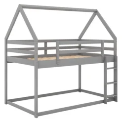 Twin Over Twin House Shaped Bunk Bed With Ladder And Guardrail-ModernLuxe -Barbie Store GUEST 6b0d8185 52e8 4ac8 8322 87fee441fd62