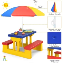Costway Kids Picnic Table Set W/Removable Umbrella Indoor Outdoor Garden Patio -Barbie Store GUEST 717828dc 67e8 4558 8b83 36122303d1fe