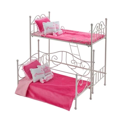 Badger Basket Scrollwork Metal Doll Loft Bed With Daybed And Bedding - White/Pink 4 Badger Basket Scrollwork Metal Doll Loft Bed With Daybed And Bedding - White/Pink - Image 2