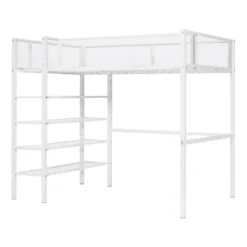 Metal Twin Size Loft Bed With 4 Shelves And Storage - ModernLuxe -Barbie Store GUEST 77831069 62bb 4be5 9c3e fc38f1585d85