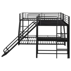 L-Shaped Twin Over Full Bunk Bed With Twin Size Loft Bed,Built-in Desk And Slide, Black - ModernLuxe -Barbie Store GUEST 786ed754 32da 4ce4 9445 4eedc96e136b