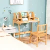 Costway Bamboo Kids Study Desk And Chair Set Height Adjustable Home School W/ Bookshelf