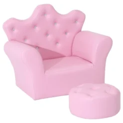 Qaba Kids Sofa Set, Children's Upholstered Sofa With Footstool, Princess Sofa With Diamond Decoration, Baby Sofa Chair For Toddlers, Girls, Pink -Barbie Store GUEST 7c0b2df0 c374 4fdc a743 22b5dce8982a