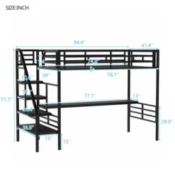Metal Twin Size Loft Bed With Desk, Black - ModernLuxe -Barbie Store GUEST 7da98920 51f2 4453 a402 16cf6f76bc13