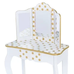 Fashion Polka Dot Gisele Play Vanity Set With Led Mirror White/Gold - Teamson Kids -Barbie Store GUEST 7f0465b5 7e31 4824 94e3 6c7674369f78