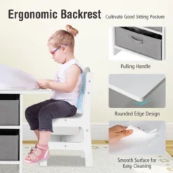 Babyjoy Kids Art Play Wood Table And 2 Chairs Set W/ Storage Baskets Puzzle -Barbie Store GUEST 82b00bbf cbbb 4617 8057 a38810842849