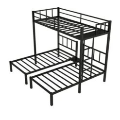 Twin Over Twin Metal Triple Bunk Bed With Ladder, Black-ModernLuxe -Barbie Store GUEST 83e83204 0d6c 402f b74d 8ad89a7c6462