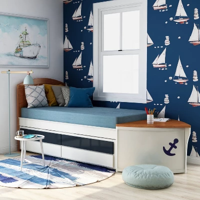 Twin Collindale Boat Design Kids' Bed With Trundle White/Oak - MiBasics 3 Twin Collindale Boat Design Kids' Bed With Trundle White/Oak - MiBasics