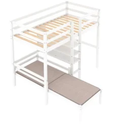 Convertible Loft Bed With L Shaped Desk, Shelf And Ladder, White - ModernLuxe 15 Convertible Loft Bed With L Shaped Desk, Shelf And Ladder, White - ModernLuxe -Barbie Store GUEST 86280e52 efee 49b3 b9d8 ad0a86492770