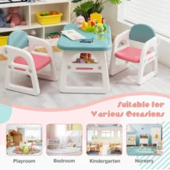 Costway 3-Piece Kids Table And Chair Set Toddler Activity Study Desk With Building Blocks -Barbie Store GUEST 8a106d56 6a38 4d81 9efe 8928ecf71da5