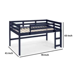 Twin Loft Bed With Wooden Frame And Reversible Ladder Blue - Benzara -Barbie Store GUEST 8a8645a6 73e8 4d2e 982b a6eba9b8e351