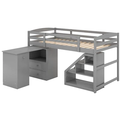 Twin Size Loft Bed With Multifunctional Movable Built-in Desk And Staircase-ModernLuxe 5 Twin Size Loft Bed With Multifunctional Movable Built-in Desk And Staircase-ModernLuxe - Image 3