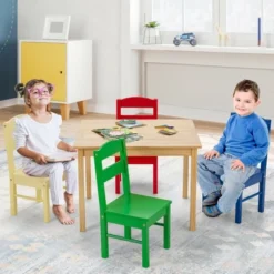 Costway Kids 5 Piece Table Chair Set Pine Wood Multicolor Children Play Room Furniture -Barbie Store GUEST 909e2d0e 0df5 4acc 9a67 53bdc1fc14dd