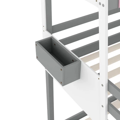 Twin Over Twin Car-Shaped Bunk Bed With Wheels, Drawers And Shelves, Gray - ModernLuxe 12 Twin Over Twin Car-Shaped Bunk Bed With Wheels, Drawers And Shelves, Gray - ModernLuxe - Image 10