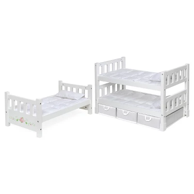 Badger Basket 1-2-3 Convertible Doll Bunk Bed With Bedding And Baskets - White Rose 7 Badger Basket 1-2-3 Convertible Doll Bunk Bed With Bedding And Baskets - White Rose - Image 5