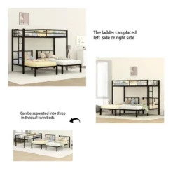 Twin Over Twin Metal Triple Bunk Bed With Ladder, Black-ModernLuxe -Barbie Store GUEST 96713ecb c2a1 4c99 b122 e5e24f619706