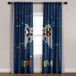 52"x84" Kids' Video Games Window Curtain Panel Set Navy - Lush Décor