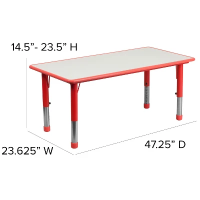 Emma And Oliver 23.625"W X 47.25"L Rectangular Plastic Height Adjustable Activity Table Set With 4 Chairs 5 Emma And Oliver 23.625"W X 47.25"L Rectangular Plastic Height Adjustable Activity Table Set With 4 Chairs - Image 3
