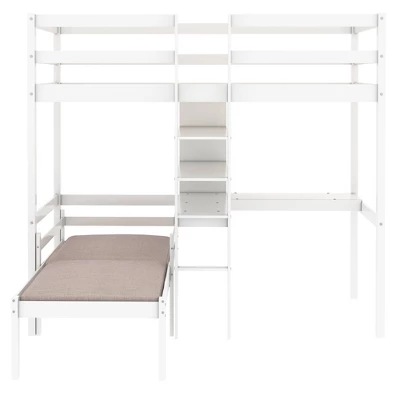 Convertible Loft Bed With L Shaped Desk, Shelf And Ladder, White - ModernLuxe 8 Convertible Loft Bed With L Shaped Desk, Shelf And Ladder, White - ModernLuxe - Image 6