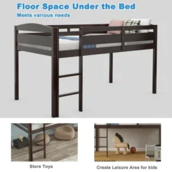 Costway Twin Low Loft Bunk Junior Bed Bedroom Wooden Guard Rail Ladder White/Espresso/Grey -Barbie Store GUEST a4eb9b2d d6be 4f8f beb8 0c306a0fafa4