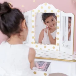 Fashion Polka Dot Gisele Play Vanity Set With Led Mirror White/Gold - Teamson Kids -Barbie Store GUEST a4f1b160 8651 492a 8ec6 c1584c296ea1