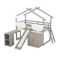 Twin Size House Shape Loft Bed With Wardrobe, Slide And Pullout Desk - ModernLuxe 17 Twin Size House Shape Loft Bed With Wardrobe, Slide And Pullout Desk - ModernLuxe -Barbie Store GUEST a53aef0a 71b0 4076 9d86 a1935228d28f