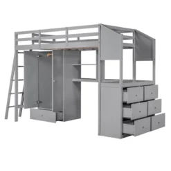 Twin Size Loft Bed With Wardrobe, Drawers And Desk With Shelves - ModernLuxe -Barbie Store GUEST a8342441 9f79 43b8 ab8f 97d4543227d5