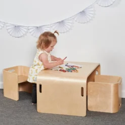 ECR4Kids Bentwood Multipurpose Table And Chair Set, Kids Furniture, Natural, 3-Piece -Barbie Store GUEST ad8d4c09 e833 4eb1 8a75 ed673b409f81