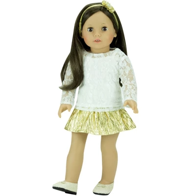 Sophia’s Lace Shirt, Skirt And Headband For 18" Dolls, Ivory/Gold 3 Sophia’s Lace Shirt, Skirt And Headband For 18" Dolls, Ivory/Gold