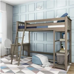 Max & Lily Twin High Loft Bed With Bookcase And Desk