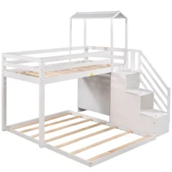 Twin Over Full Bunk Bed With Staircase, Shelves And House Roof-ModernLuxe -Barbie Store GUEST b09ccb6d 27c7 4a19 a3fa 5a24de655adc