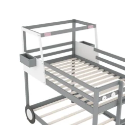 Twin Over Twin Car-Shaped Bunk Bed With Wheels, Drawers And Shelves, Gray - ModernLuxe 19 Twin Over Twin Car-Shaped Bunk Bed With Wheels, Drawers And Shelves, Gray - ModernLuxe -Barbie Store GUEST b0ccdb0a 82ee 4cd7 a70c d80c7fffd0b5