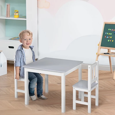 Qaba Kids Table And Chair Set For Arts, Meals, Lightweight Wooden Homework Activity Center, Toddlers Age 3+, Gray 4 Qaba Kids Table And Chair Set For Arts, Meals, Lightweight Wooden Homework Activity Center, Toddlers Age 3+, Gray - Image 2