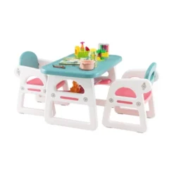 Costway 3-Piece Kids Table And Chair Set Toddler Activity Study Desk With Building Blocks -Barbie Store GUEST b2142cd5 51fa 4527 b552 4df5d43b5af2