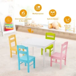 Costway 5 Piece Kids Wood Table Chair Set Activity Toddler Playroom Furniture Colorful -Barbie Store GUEST b277767e 090d 4c17 877a 5eaceed45f8a