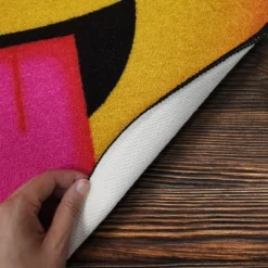 Deerlux Emoji Style Round Funny Smiley Face Kids Area Rug, Mask Emoji Rug -Barbie Store GUEST b63faee4 6c3e 4c70 abdd 6045c5b2ce67