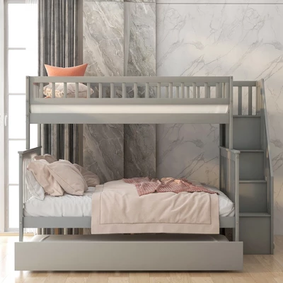 Twin Over Full Bunk Bed With Trundle Bed And Staircase-ModernLuxe 3 Twin Over Full Bunk Bed With Trundle Bed And Staircase-ModernLuxe