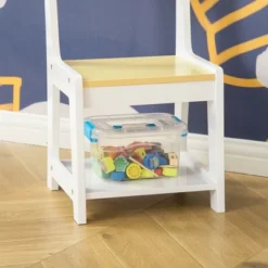 Qaba 3-in-1 Activity Table And Chair Set, Modern Kids Writing Desk Set, Bricks And Roads Style Table And Chair Set, 3pc Total, White -Barbie Store GUEST b9406ed9 95d1 469d b31a 5ceafd936f9c