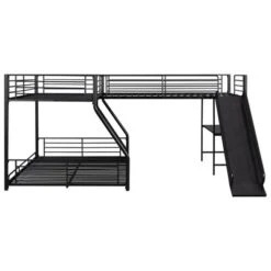 L-Shaped Twin Over Full Bunk Bed With Twin Size Loft Bed,Built-in Desk And Slide, Black - ModernLuxe -Barbie Store GUEST b9577ee0 60a0 41a2 8404 5db56d5c2832