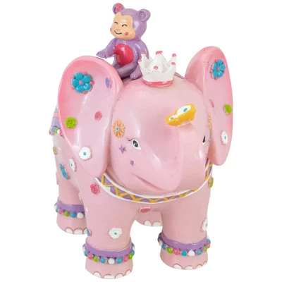 Northlight 5.75" Children's Pink Elephant With Monkey Coin Bank 4 Northlight 5.75" Children's Pink Elephant With Monkey Coin Bank - Image 2