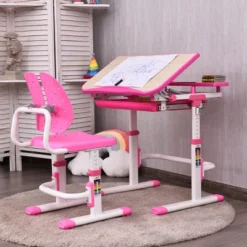 Costway Children Desk Chair Set Adjustable Study Table Drawer Winged Backrest Chair -Barbie Store GUEST bbdf530b 6438 48ca 9aea 6961a7cdcae7