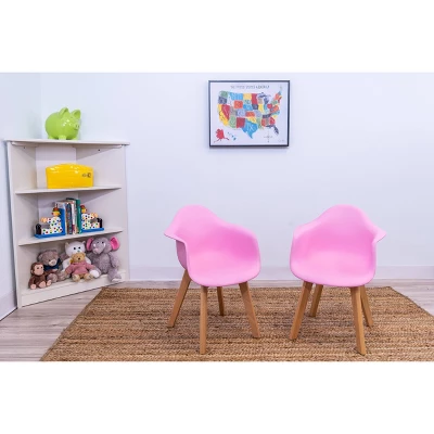Set Of 2 Kids' Chairs With Modern Plastic Seat And Beech Legs Pink - Gift Mark 3 Set Of 2 Kids' Chairs With Modern Plastic Seat And Beech Legs Pink - Gift Mark