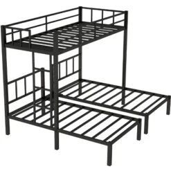 Twin Over Twin Metal Triple Bunk Bed With Ladder, Black-ModernLuxe -Barbie Store GUEST bda022f6 e424 4334 ae61 3f0344627675