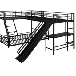 L-Shaped Twin Over Full Bunk Bed With Twin Size Loft Bed,Built-in Desk And Slide, Black - ModernLuxe -Barbie Store GUEST beecb13d b3d4 4cab b766 648f0992d7ec