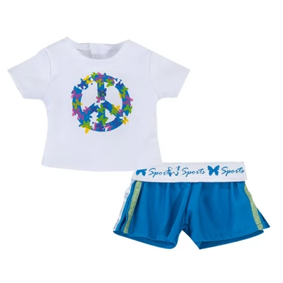 Sophia’s Peace Sign Tee Shirt & Sports Shorts For 18” Dolls, White/Blue 3 Sophia’s Peace Sign Tee Shirt & Sports Shorts For 18” Dolls, White/Blue